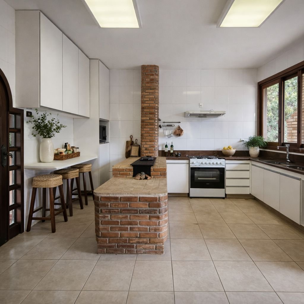 Cozinha com fogão a lenha